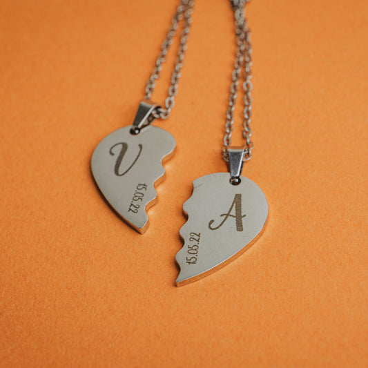 Pendentifs Cœur Duo Personnalisables – Initiales & Date