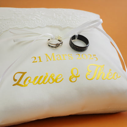 Coussin porte alliances personnalisé – Prénoms & date de mariage